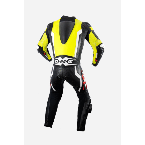 Combinaison moto jaune dos